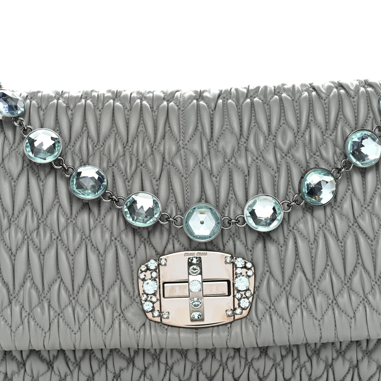 Nappa Matelasse Crystal Flap Clutch Grey