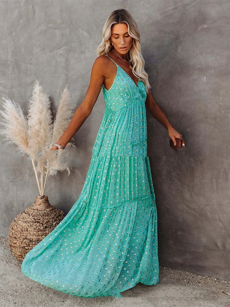 Robe Maxi d'Été Verte Style Bohème Chic