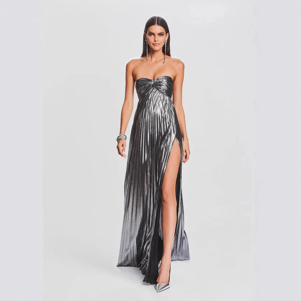 Robe de soirée chic argentée sans bretelles
