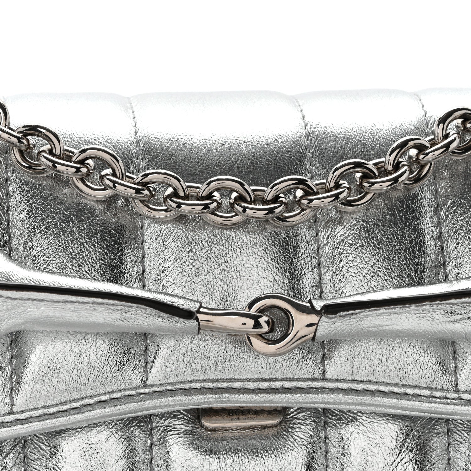 Metallic Nappa Vertical Matelasse Small Maxi Horsebit Chain Shoulder Bag Silver