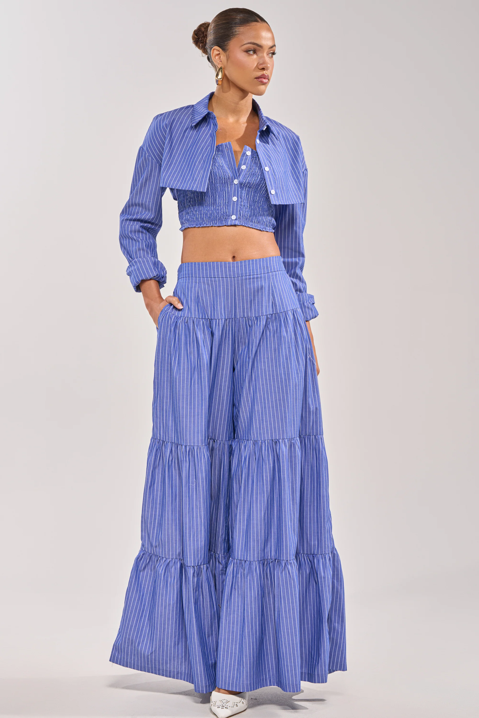 BUSINESS ONLY STRIPE PALAZZO PANT - Akira Store