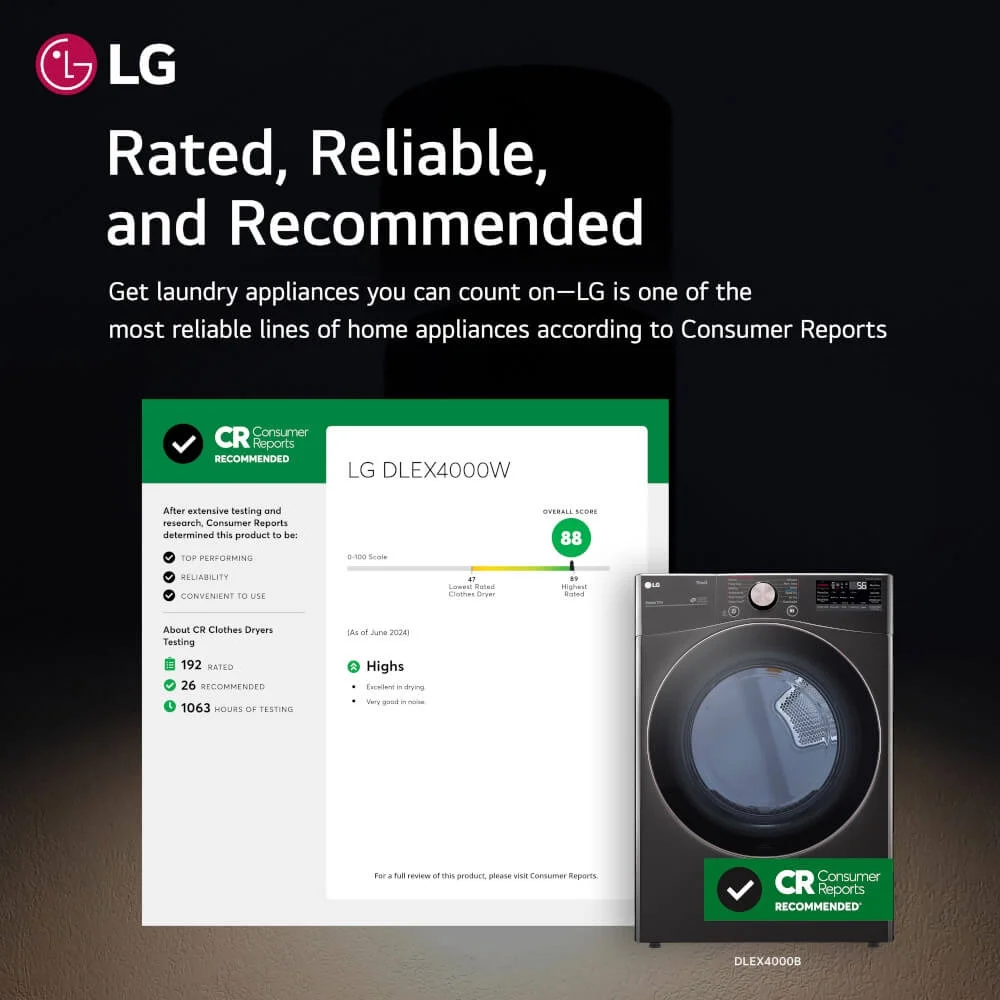 LG DLEX4000B 7.4 Cu. Ft. Ultra Large Capacity Smart Wi - Fi Enabled Front Load Electric Dryer with Turbosteam? and