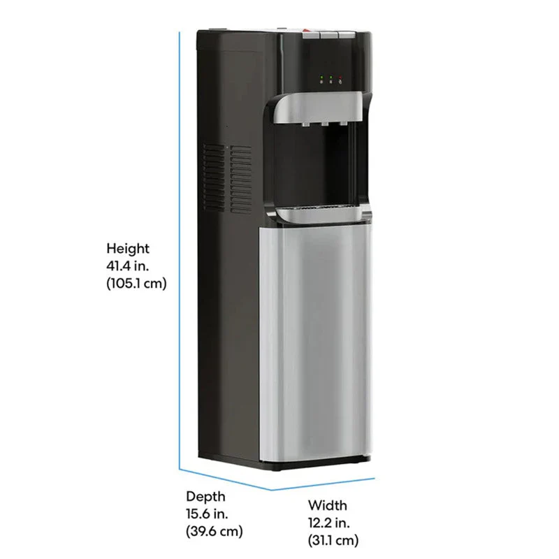 Fontaine à eau à chargement par le bas pour bonbonnes de 5 gallons - 3 températures avec robinets eau chaude, ambiante et froide, sécurité enfant, affichage LED avec alerte bonbonne vide, acier inoxydable
