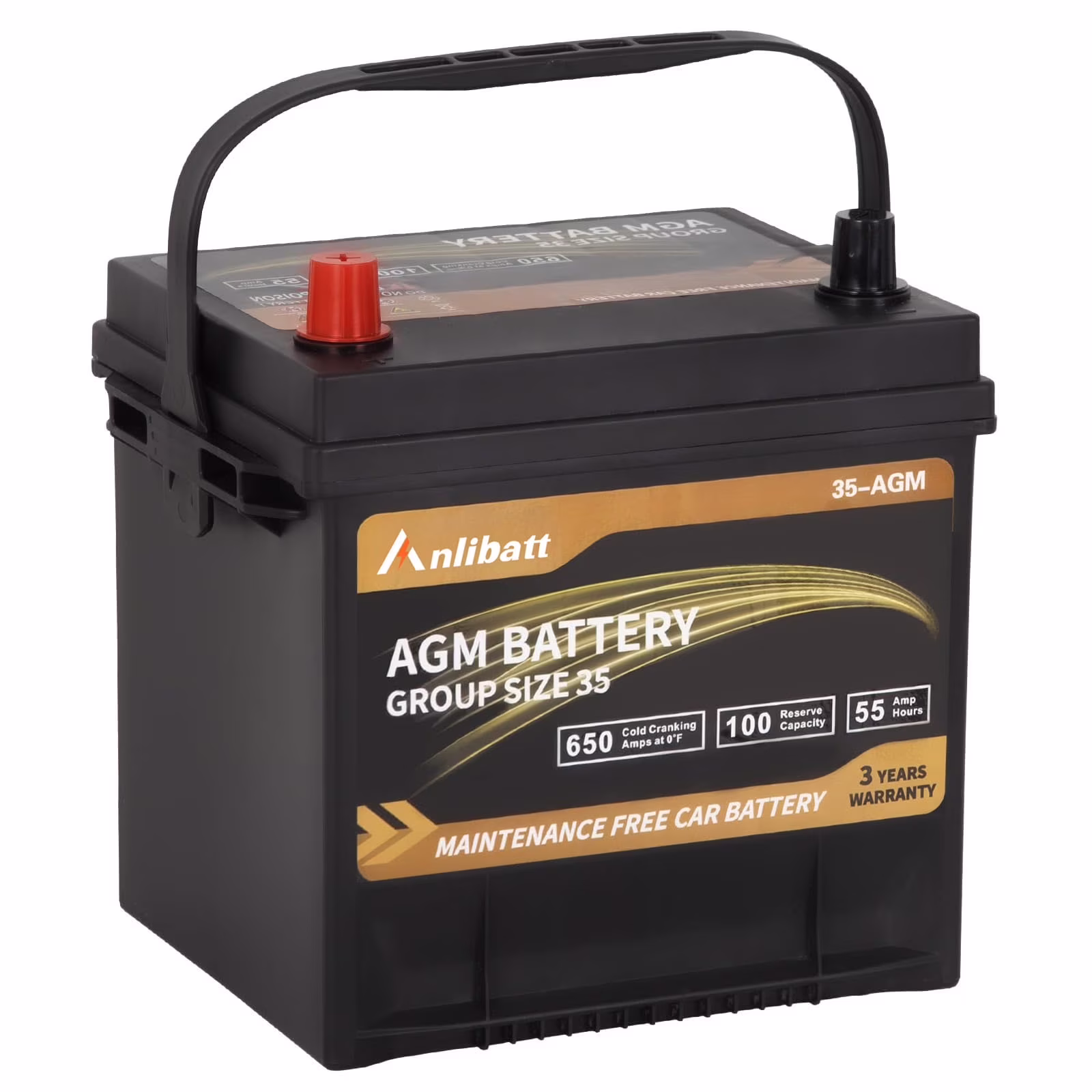 Platinum AGM Group 35 Battery, 12 Volt 650 CCA 55Ah 100RC Rechargeable Automotive Batteries for Car