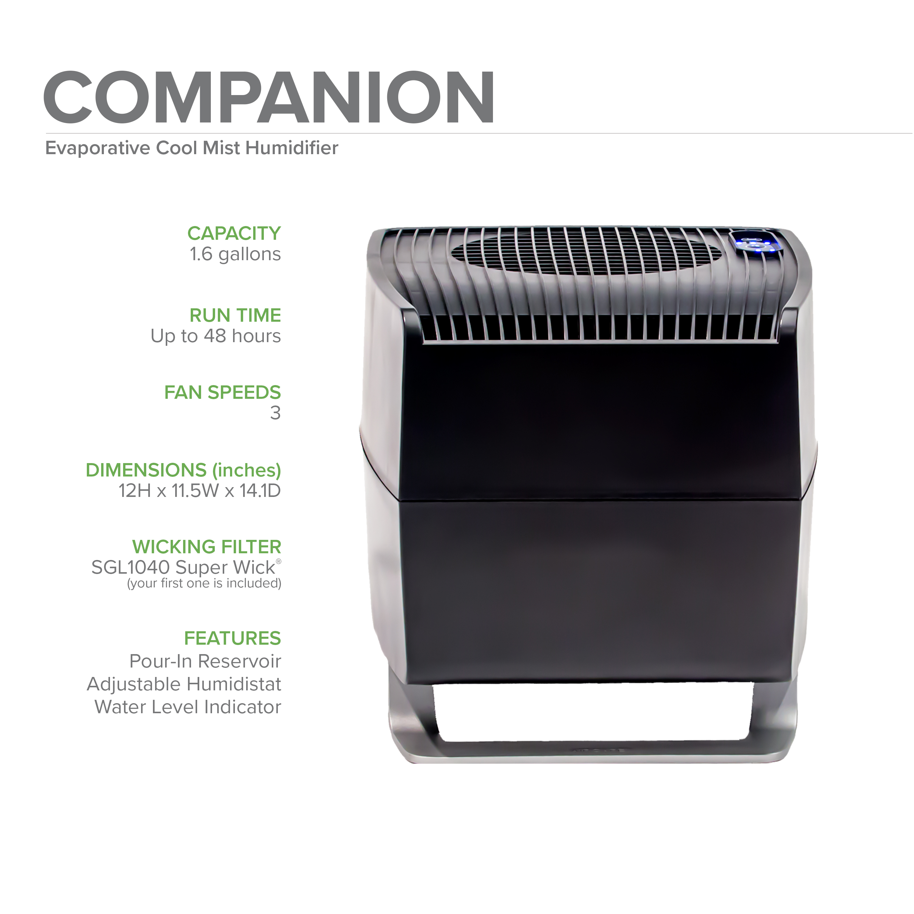 AIRCARE CM330DWHT Companion Evaporative Humidifier, White(White)