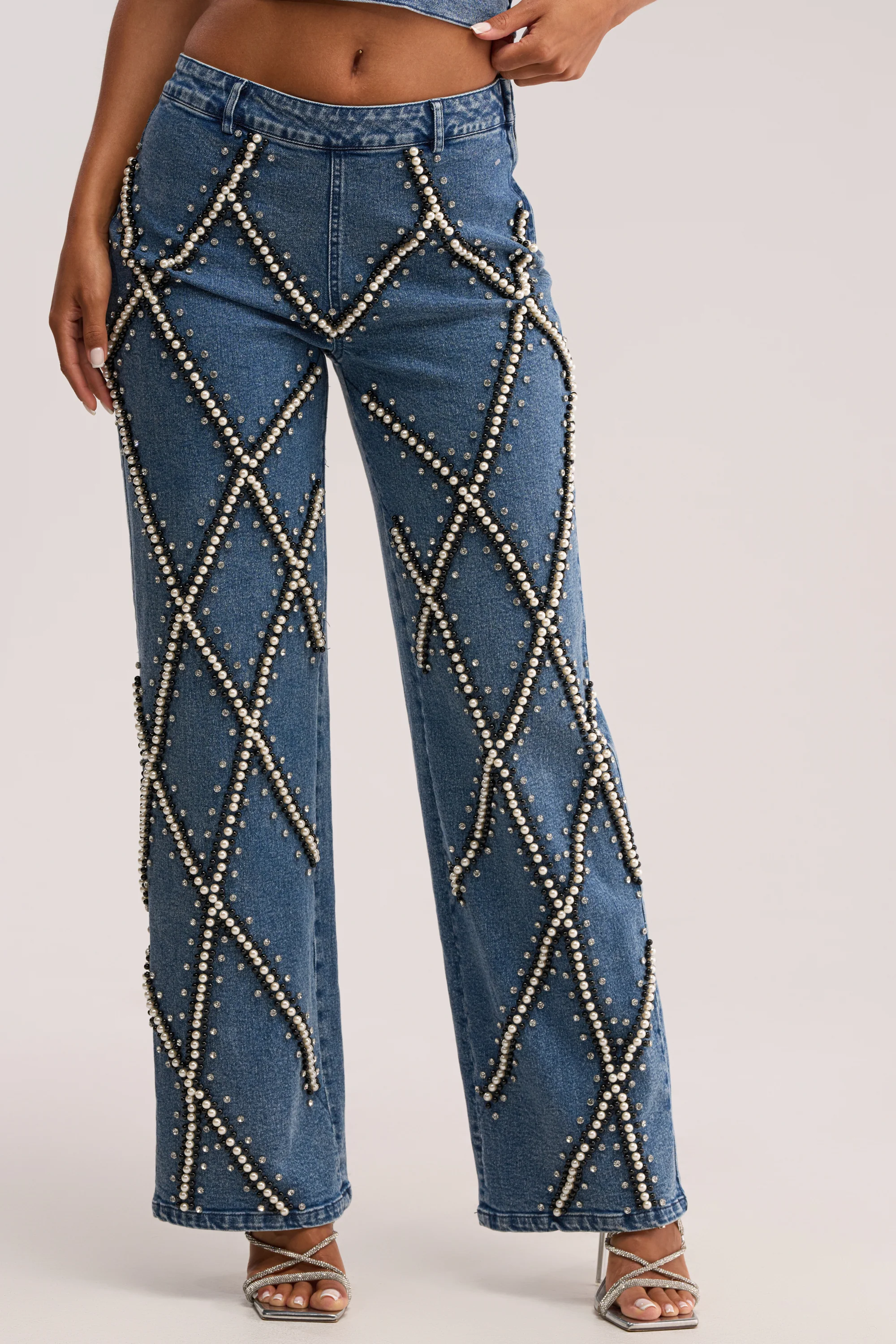 DRIPPING IN PEARLS DENIM PANT - Akira Store