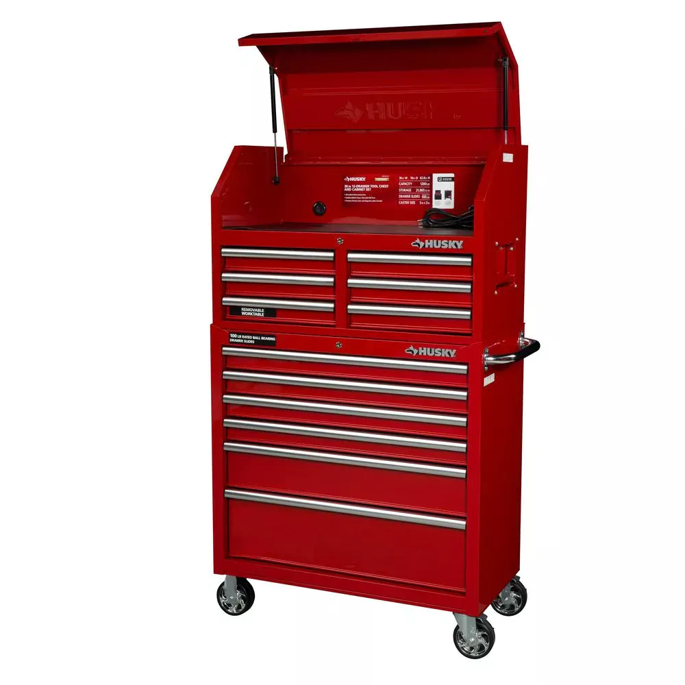 Coffre à outils et armoire combinés à 12 tiroirs de 91 cm (36 po) en rouge brillant