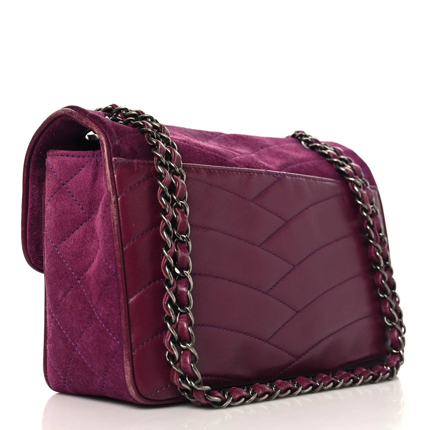 Suede Lambskin Scallop Quilted Medium Pagoda Flap Purple