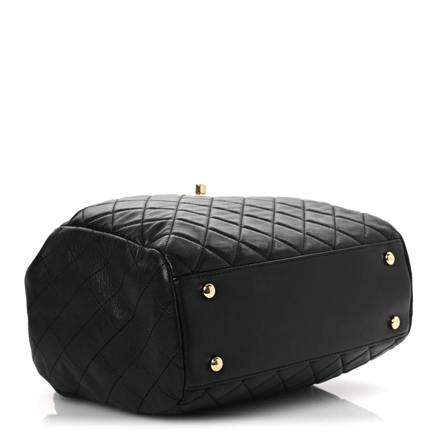 Lambskin Quilted Drawstring Bag Black