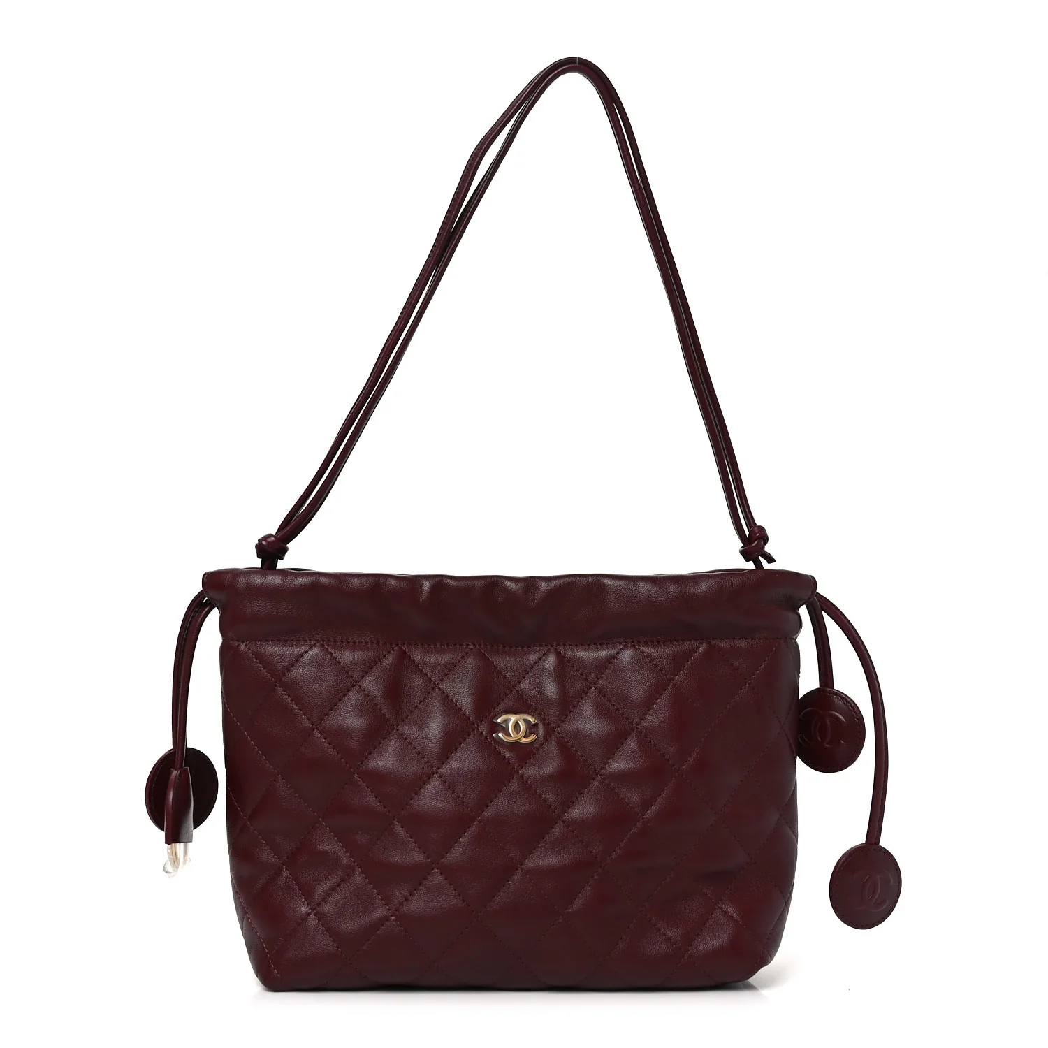 Shiny Calfskin Quilted Clutch With Strap Dark Burgundy