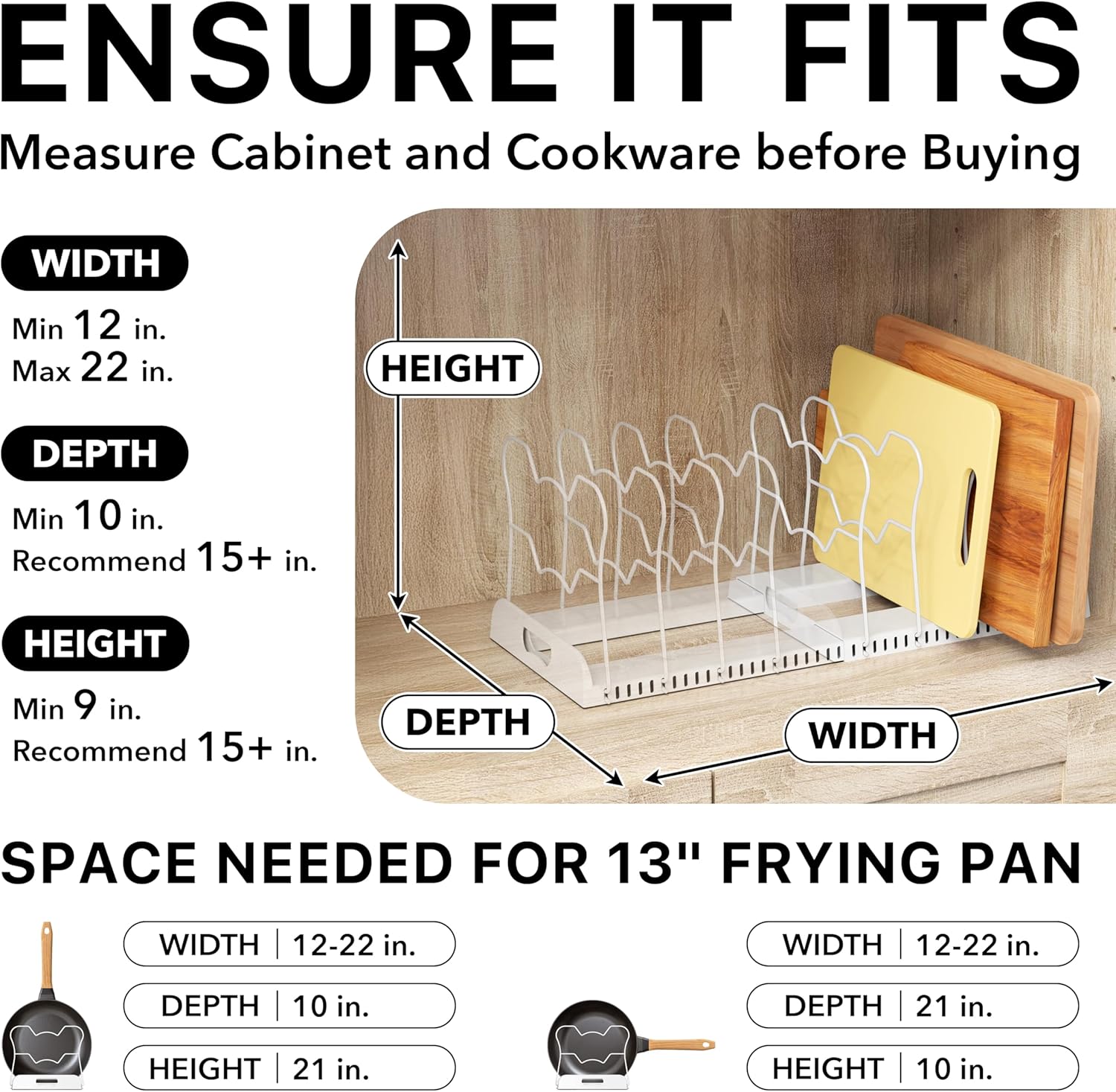 Simple Houseware Expandable Pan Rack 10 Adjustable Compartments, White