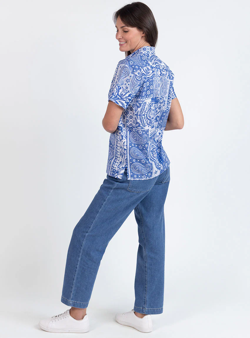 Chemisier en coton rayé bleu atlantique