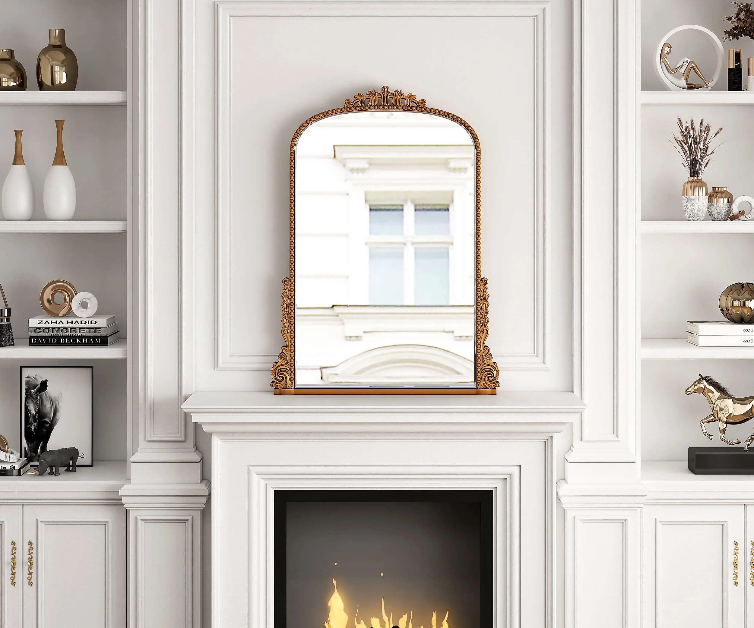 Traditional Baroque Arch Wall Mirror Antique Gold Mirror Wall Decor for Living Room Home 31 5" x 23 6'' Image 5