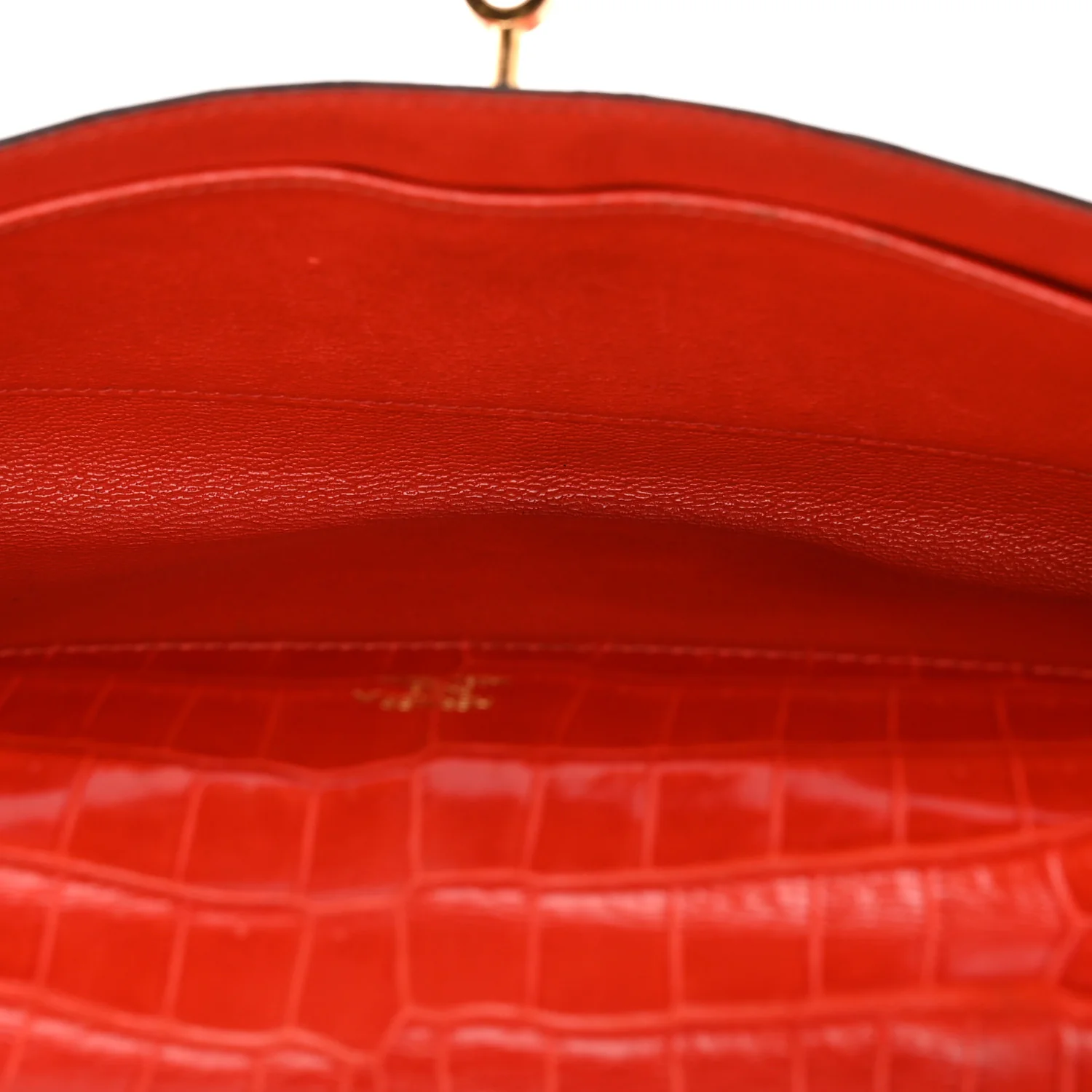 Shiny Porosus Crocodile Kelly Cut Pochette Orange Poppy