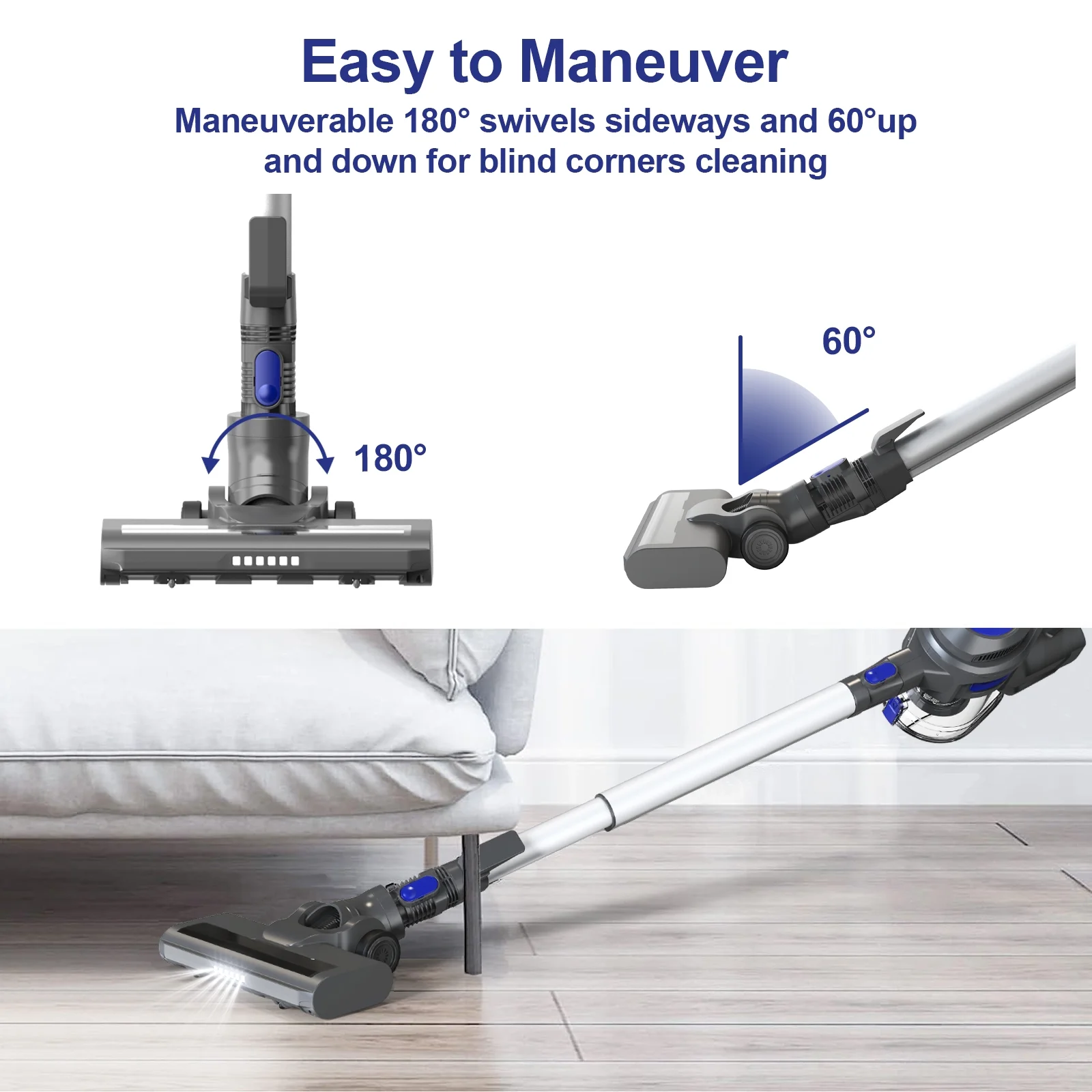 Stick Vacuum Cleaner, 4 in 1 Handheld Cordless Vacuum with Powerful Suction for Home Hard Floor Carpet Car Pet Hair, XL 618A(Blue) Image 9