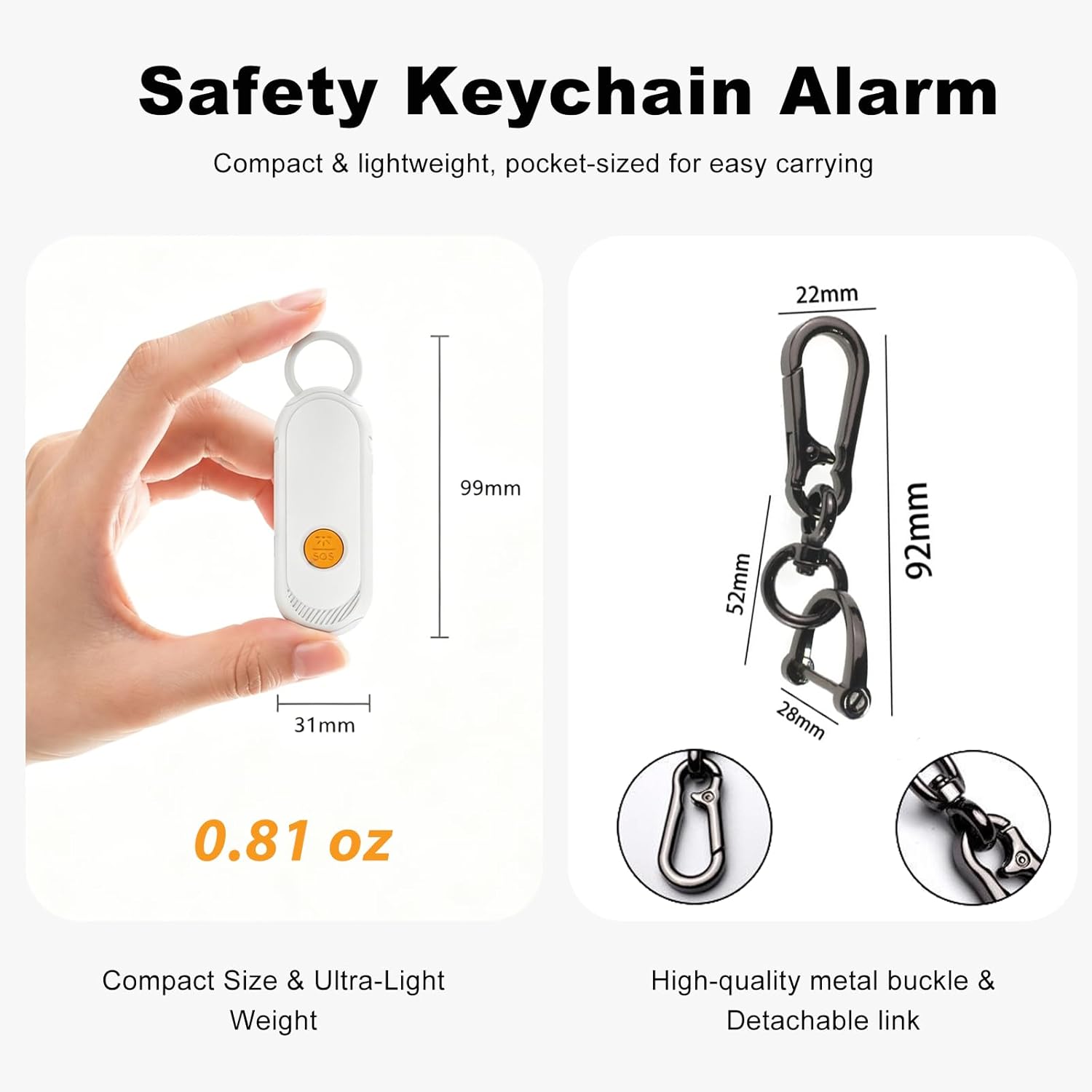 Personal Safety Alarm, GPS Tracker Keychain with Apple Find My & Google Find My Device, Real Time Location, 120dB Siren & SOS Strobe Light, for Women Kids Seniors, iOS & Android, White