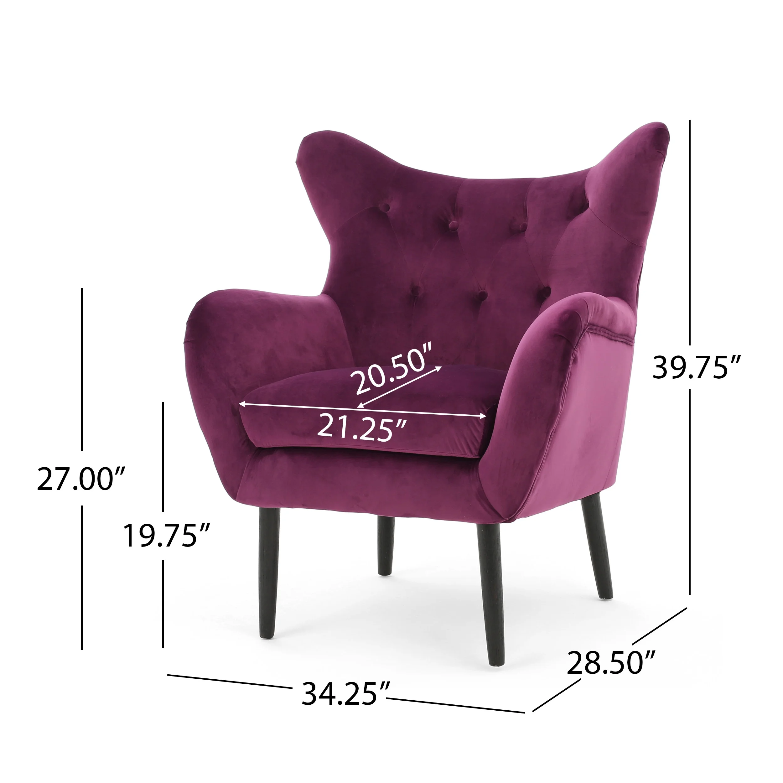 Noble House Simon Velvet Wingback Chair, Purple