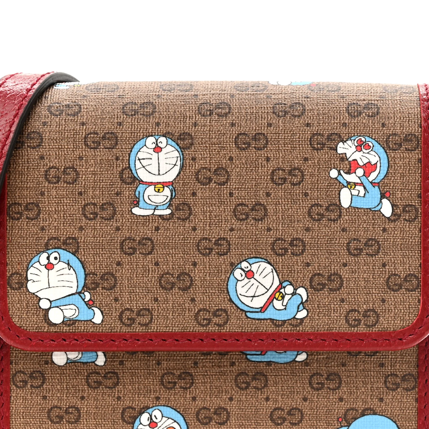 X DORAEMON Mini Vintage GG Supreme Monogram Mini Crossbody Bag Beige Cherry Red