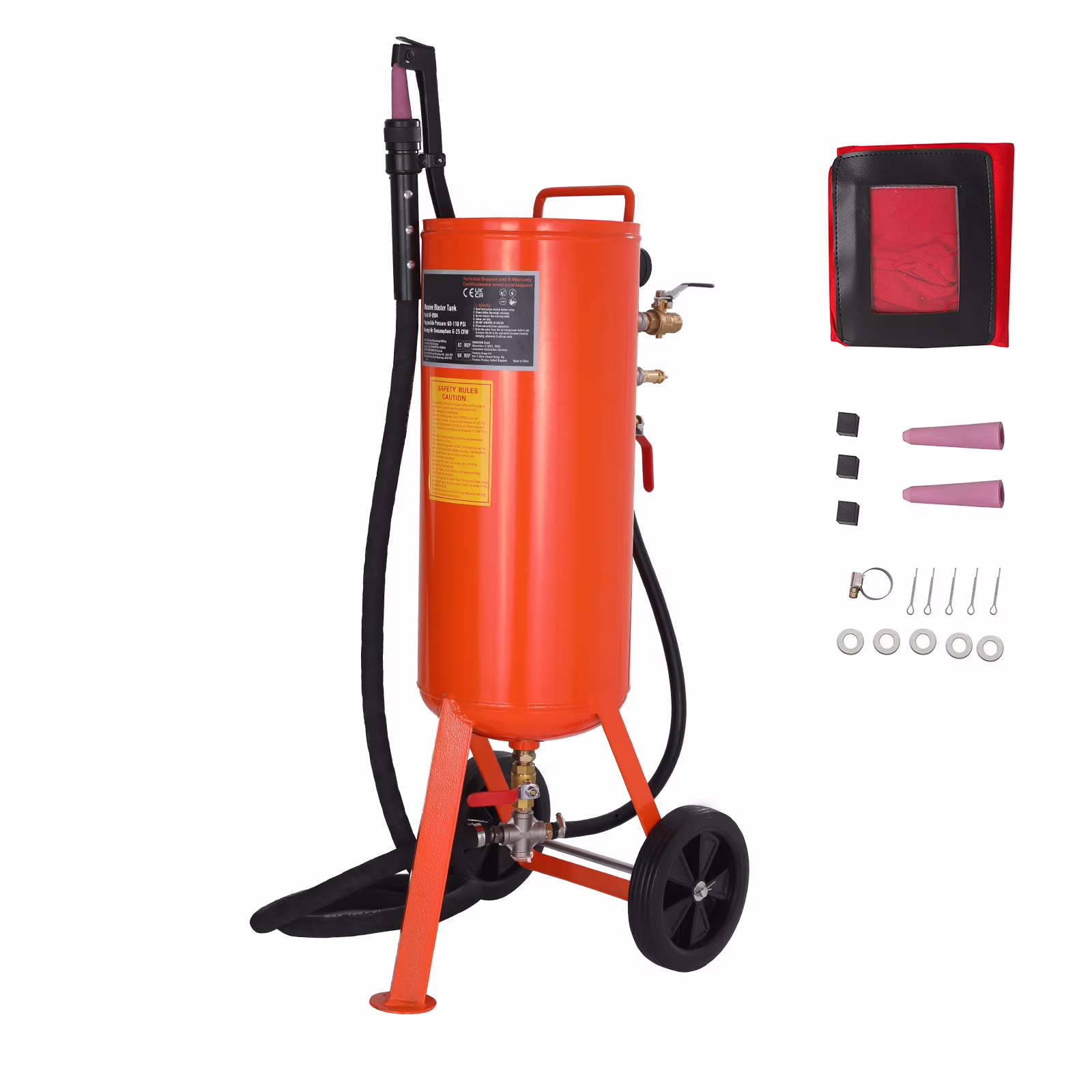 SKYSHALO 10 Gallon Durable Sand Blaster, 60-110 PSI Pressure Sandblaster, Mobile Abrasive Blasting Unit, Air Sand Blaster Kit with 2 Ceramic Nozzles & 7.5ft Hose for Removing Stain, Rust, Paint