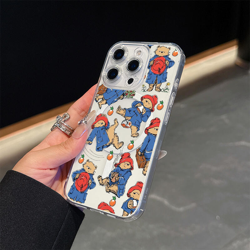 Charming Bear with Red Hat Print Shockproof Phone Case for iPhone 11/12/13/14/15/16/17 - wanlinfang