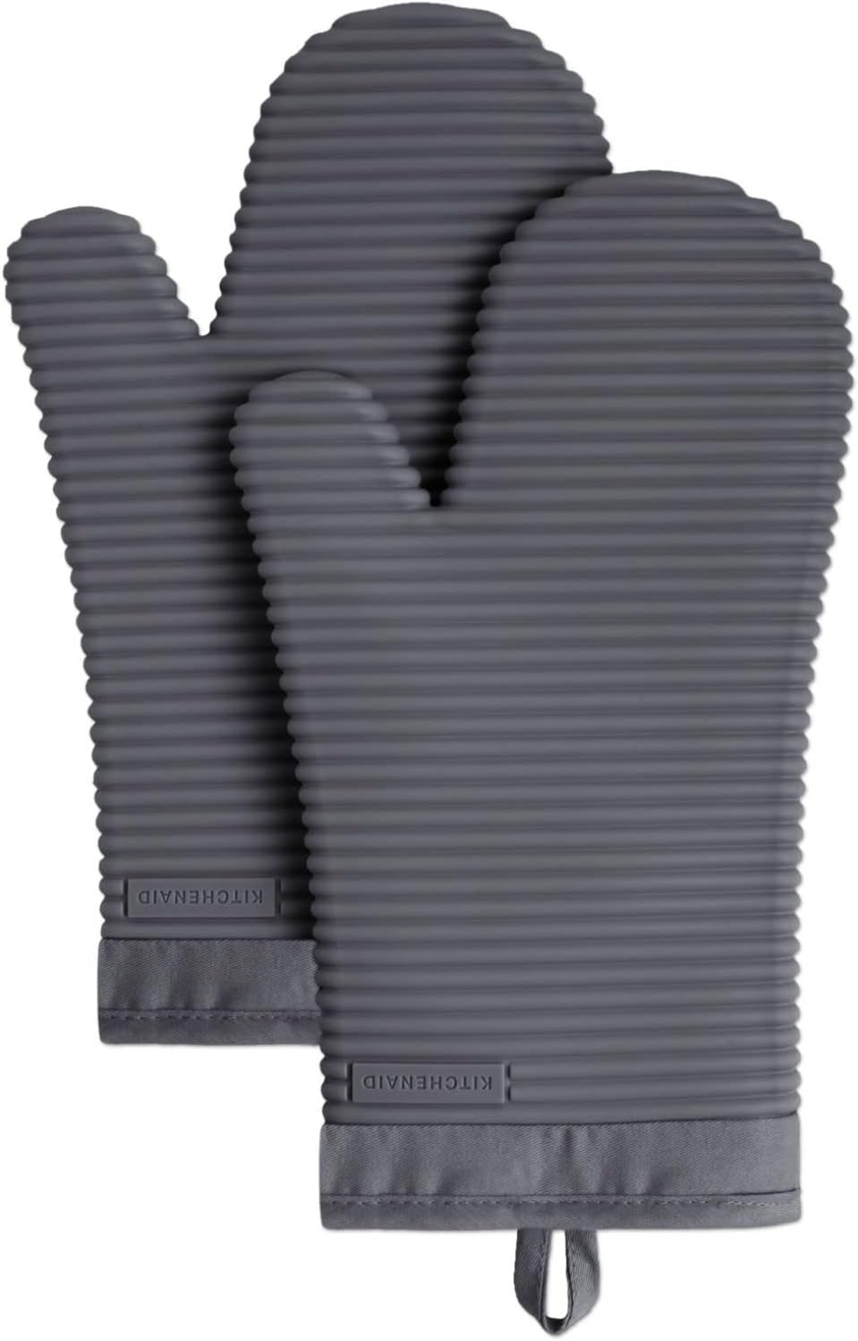 KITCHENAID Ribbed Soft Silicone Oven Mitt 2-Pack Set, 7.5