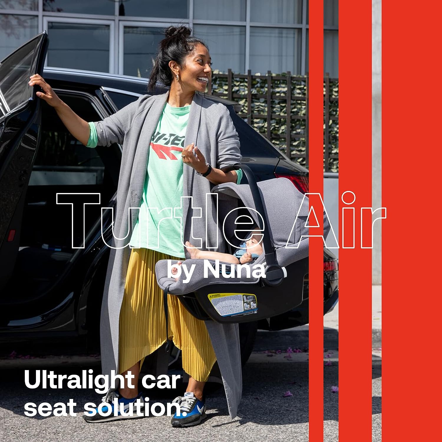 Siège auto Bugaboo Turtle Air by Nuna + base inclinable - Compatible avec les poussettes Bugaboo Fox, Lynx, Donkey Bee et Ant - Convient aux bébés de 1,8 à 14,5 kg - Siège auto léger - Gris chiné