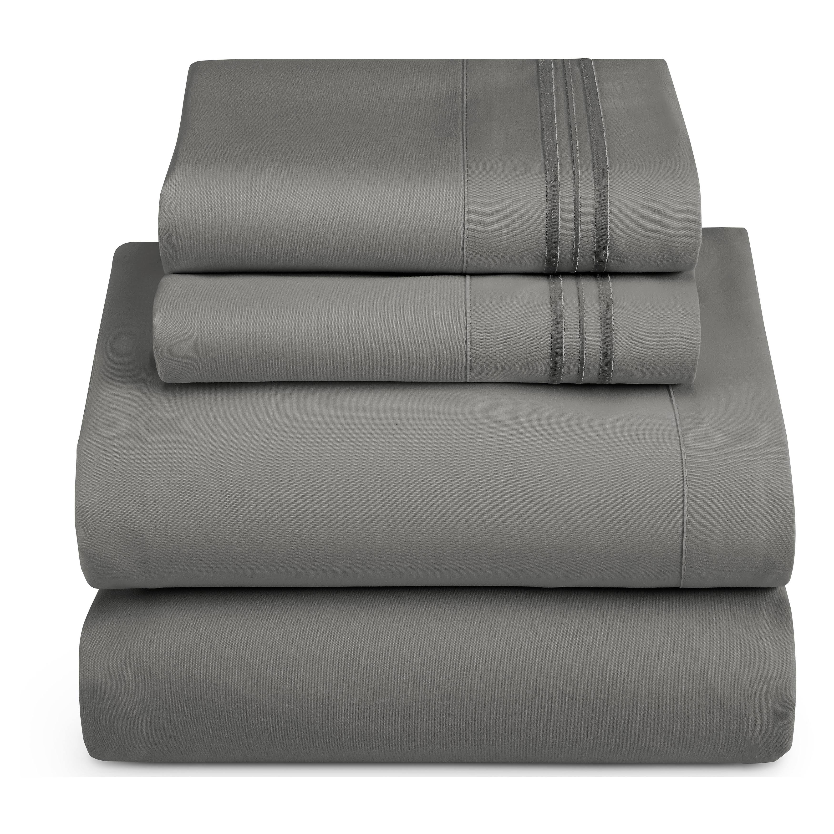 Nestl Bedding Cal King 4 Piece Bed Sheet Set - Deep Pocket Fitted Sheet. Charcoal Stone Gray King/California King Grey