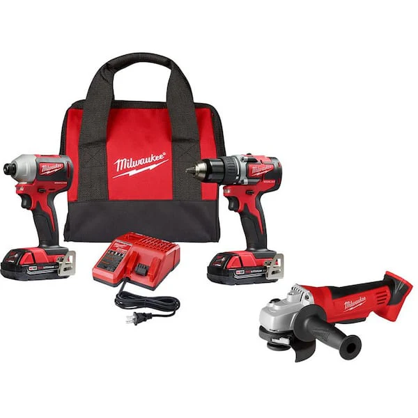 M18 18V Lithium - Ion Brushless Cordless Compact Drill/Impact Combo Kit (2 - Tool) with Cut - Off/Grinder