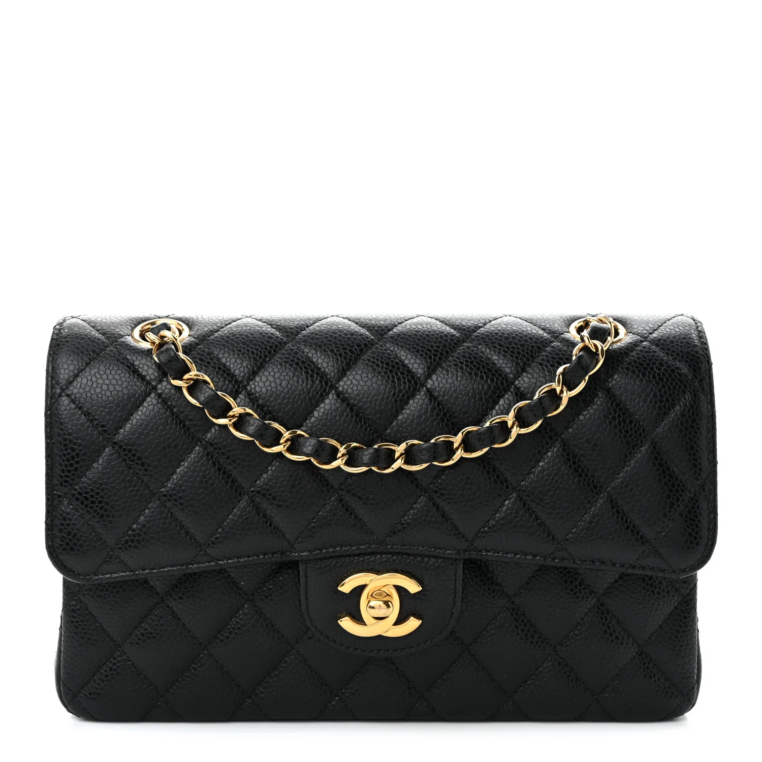 Caviar Quilted Small Double Flap Black
