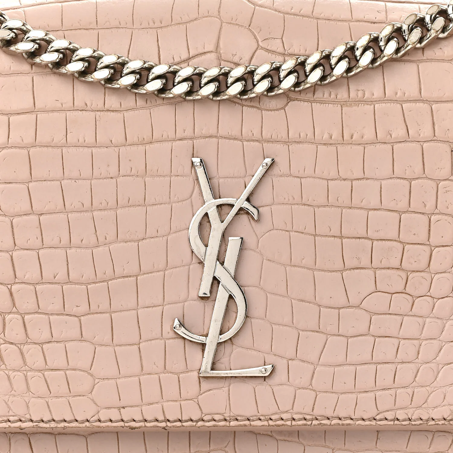 Calfskin Crocodile Embossed Medium Monogram Sunset Rose Antic