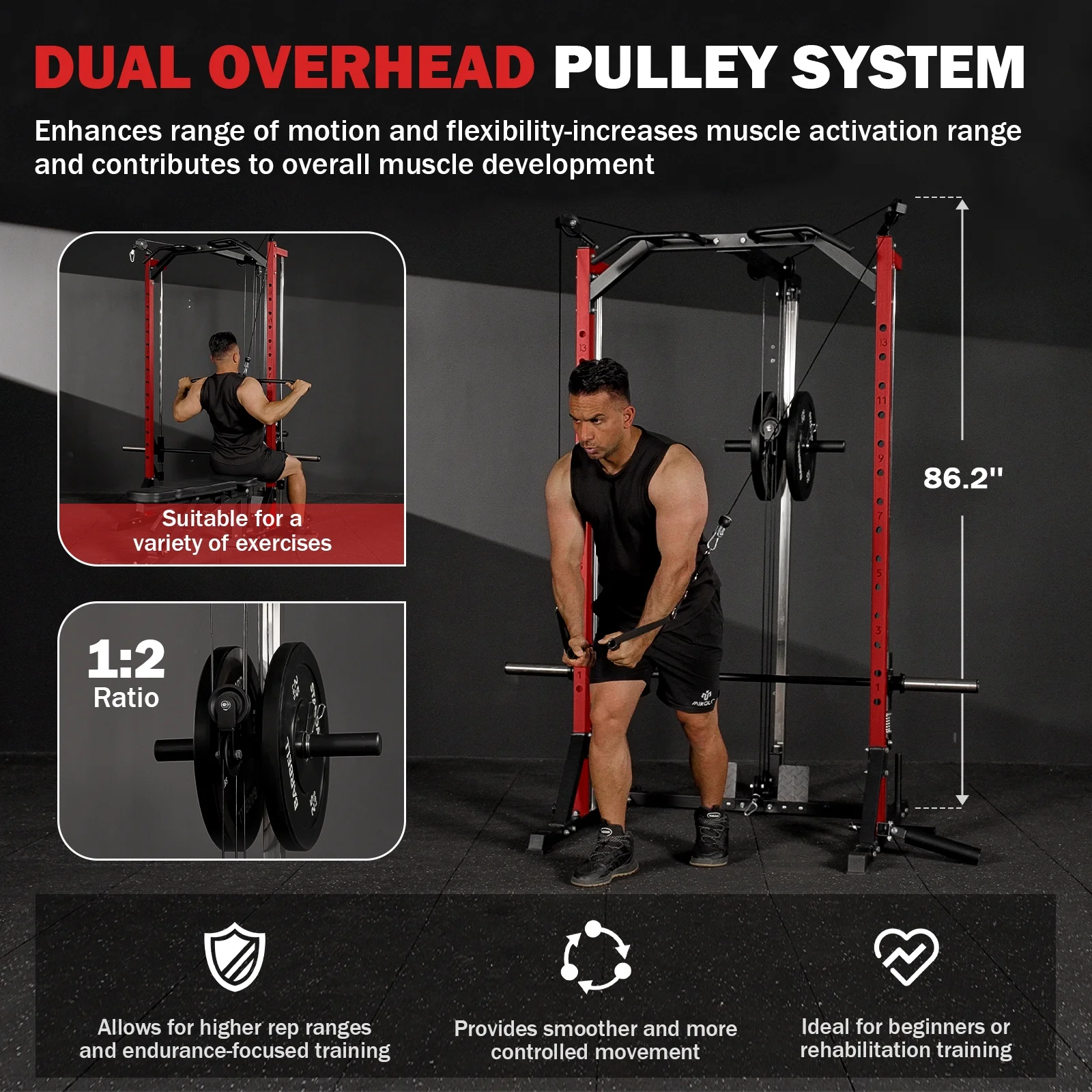 Compact 7-IN-1 Smith Machine With Cable Crossover System, 1000LBS Multi-Functional Squat Rack, Workout Station with Weight Bar, Bend Peg and Other Functional Attachments(Smith Machine) - Image 6