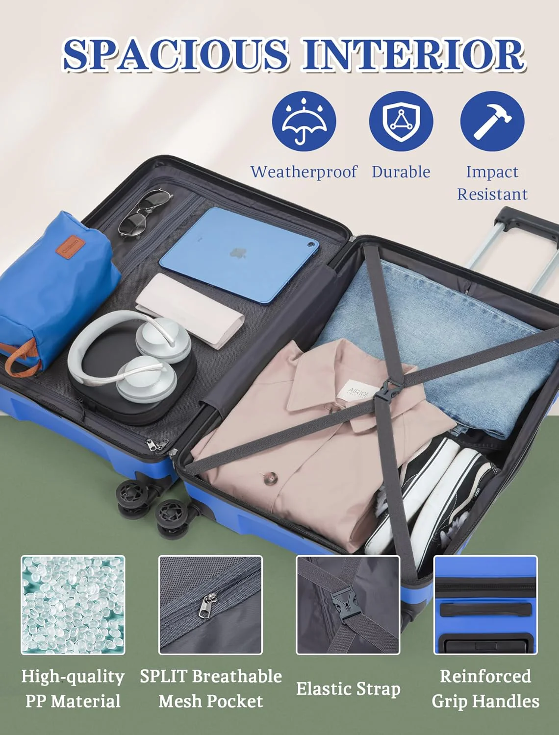 Ensemble de 5 valises à roulettes, valise rigide en ABS avec roulettes multidirectionnelles
