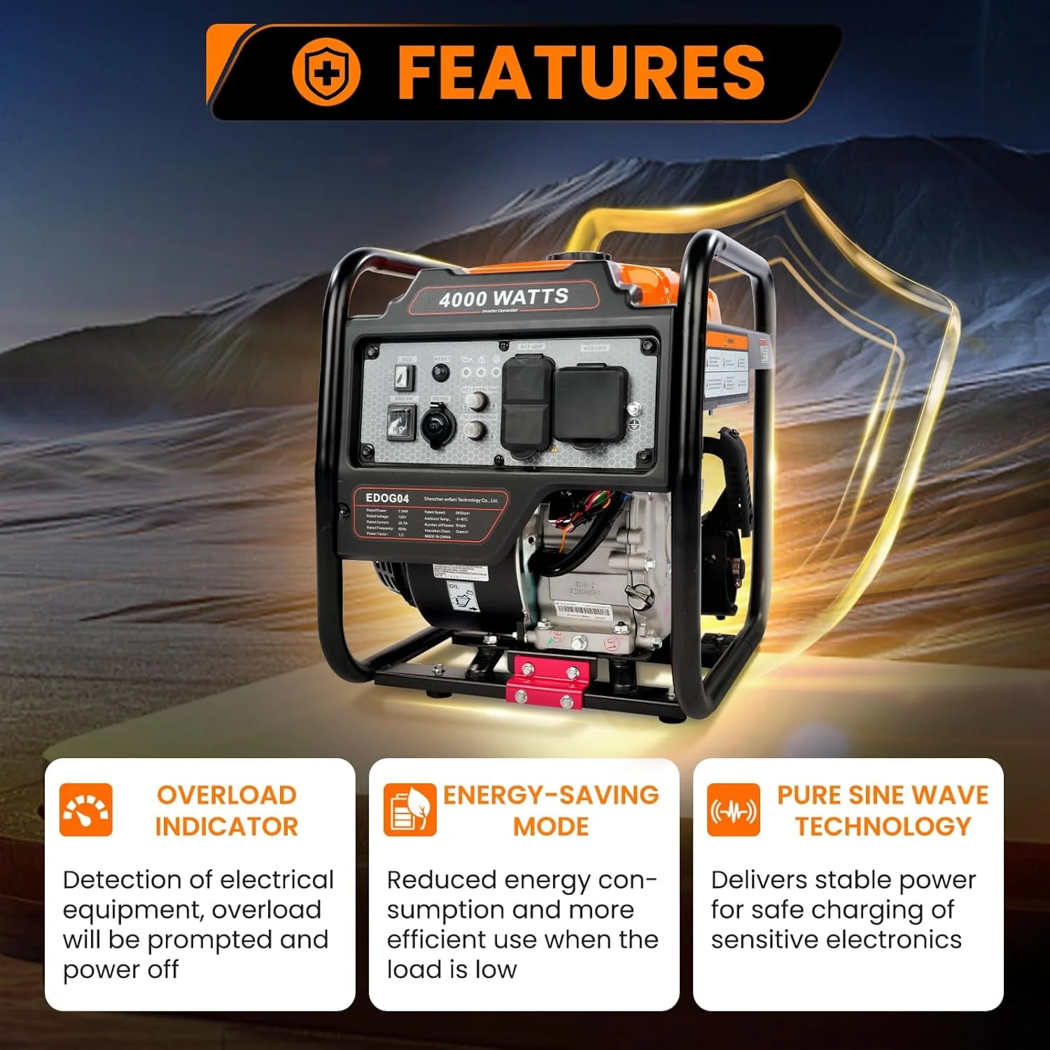 4000W Inverter Generator Gas Powered, Portable Gas Generator for Home and Outdoor Use, Leightweight and ECO Mode(4000 W) - Image 5