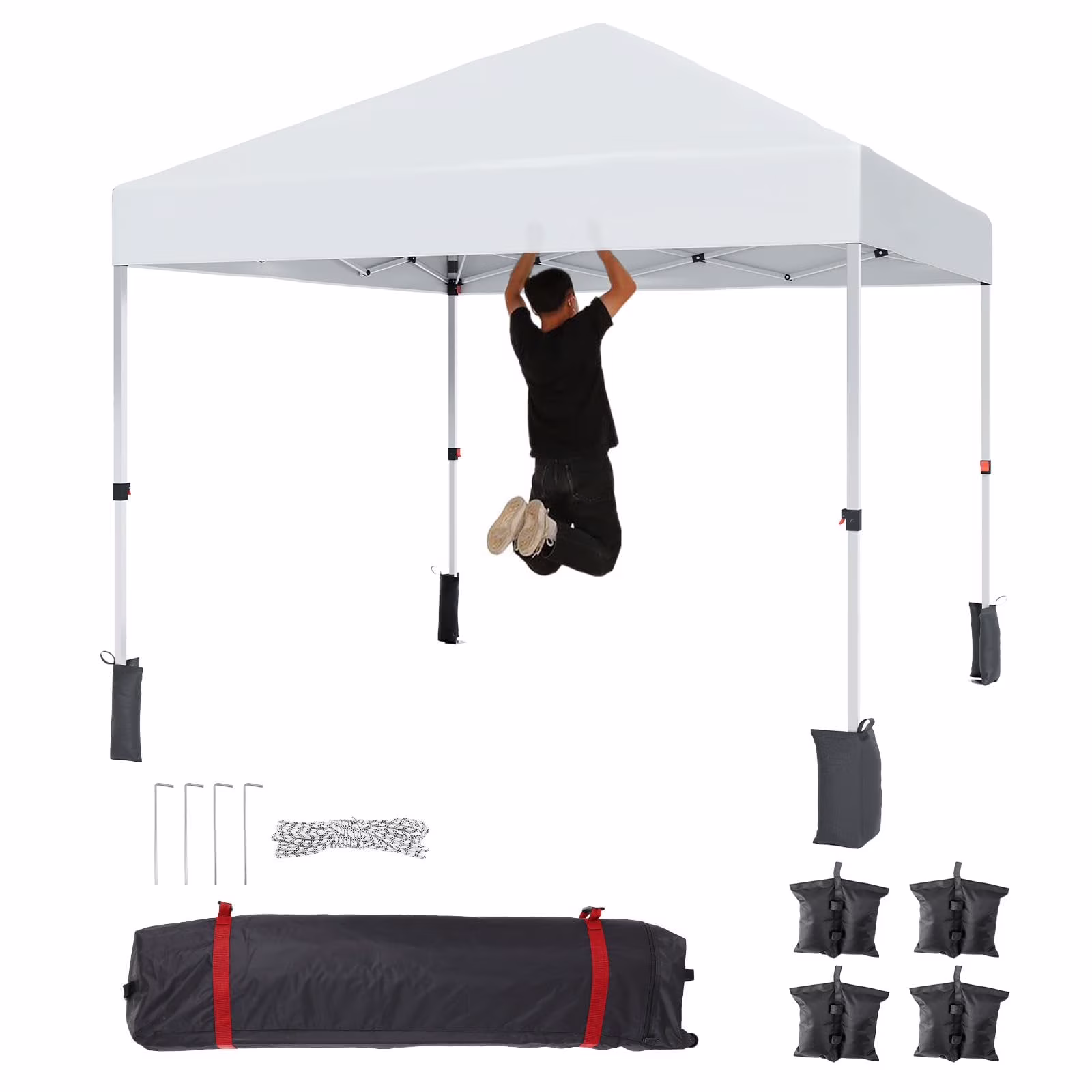 Luku 10x10ft Instant Pop-Up Canopy Tent with Patented Center Lock System, Portable Wheeled Carry Bag, Adjustable Height Straight Legs for Outdoor, Garden, Market, Patio, Yard