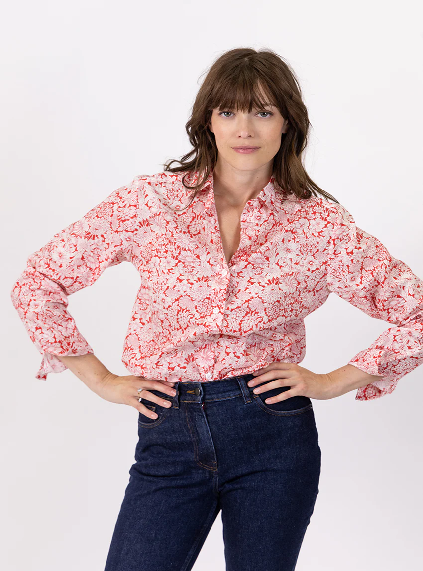 Chemisier imprimé femme en coton liberty rouge cerise