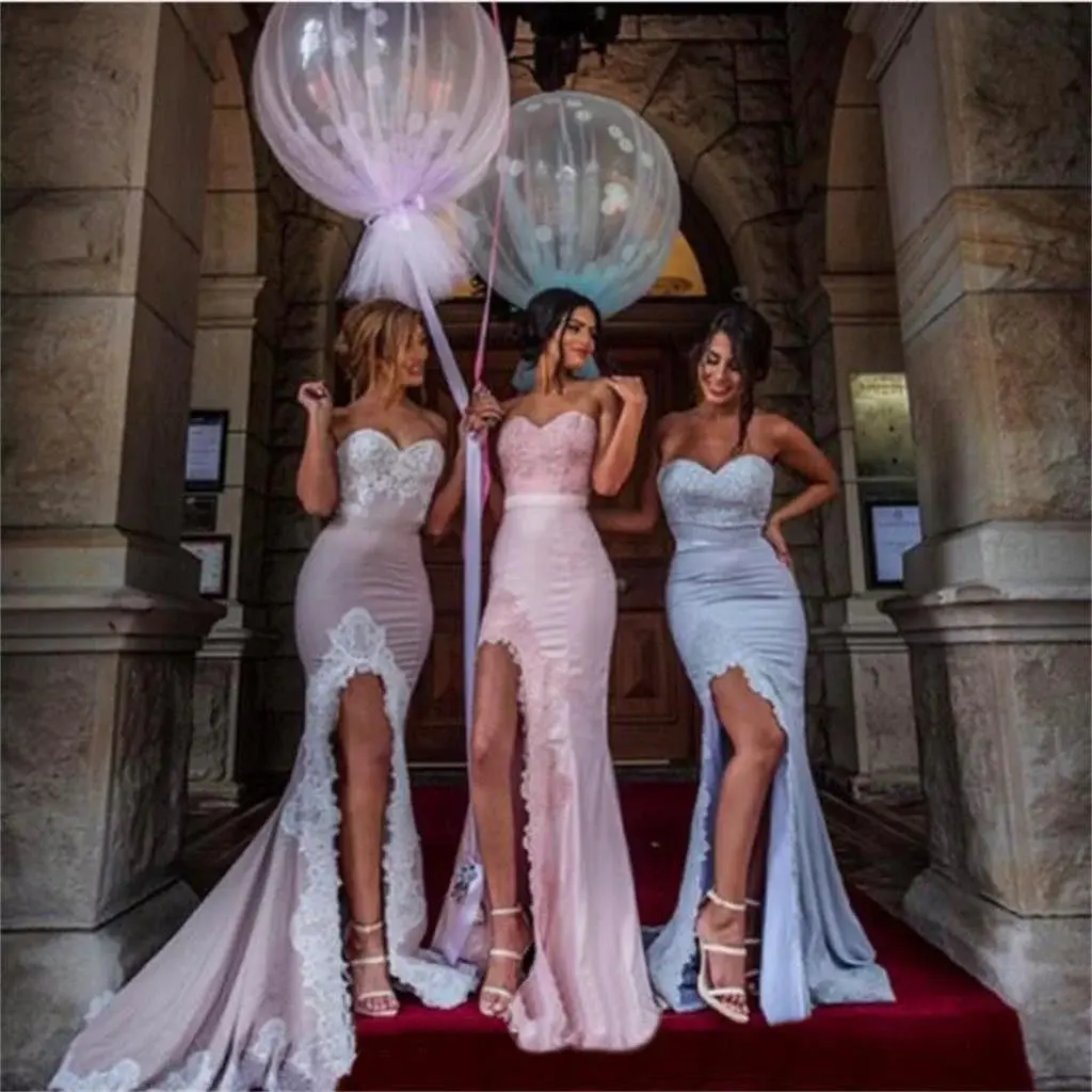 Pastel Coloured Sweetheart Mermaid Bridesmaid Dresses with Lace Appliques DMQ93