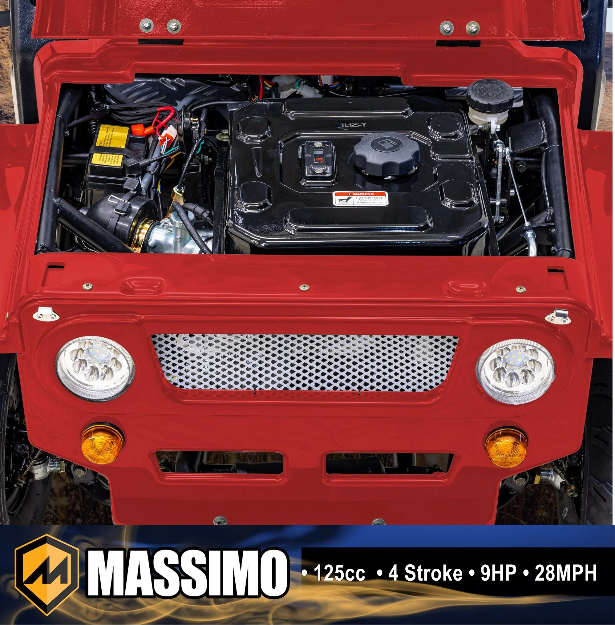 Massimo Mini 125 Go Kart 125cc 9HP, 2WD, 4 Stroke Automatic Go Cart - Red