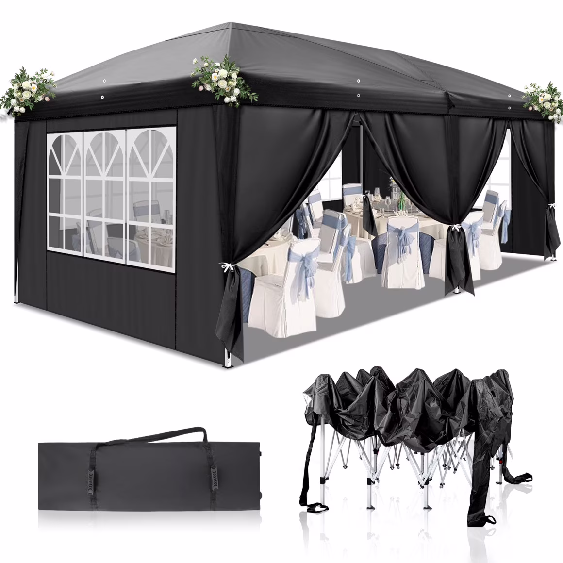 10x20 Pop Up Canopy Tent with 6 Removable Sidewalls and 4 Windows, Waterproof Commercial Instant Shelter Tent for Wedding, Courtyard with Portable Bag, White(White) Image 3