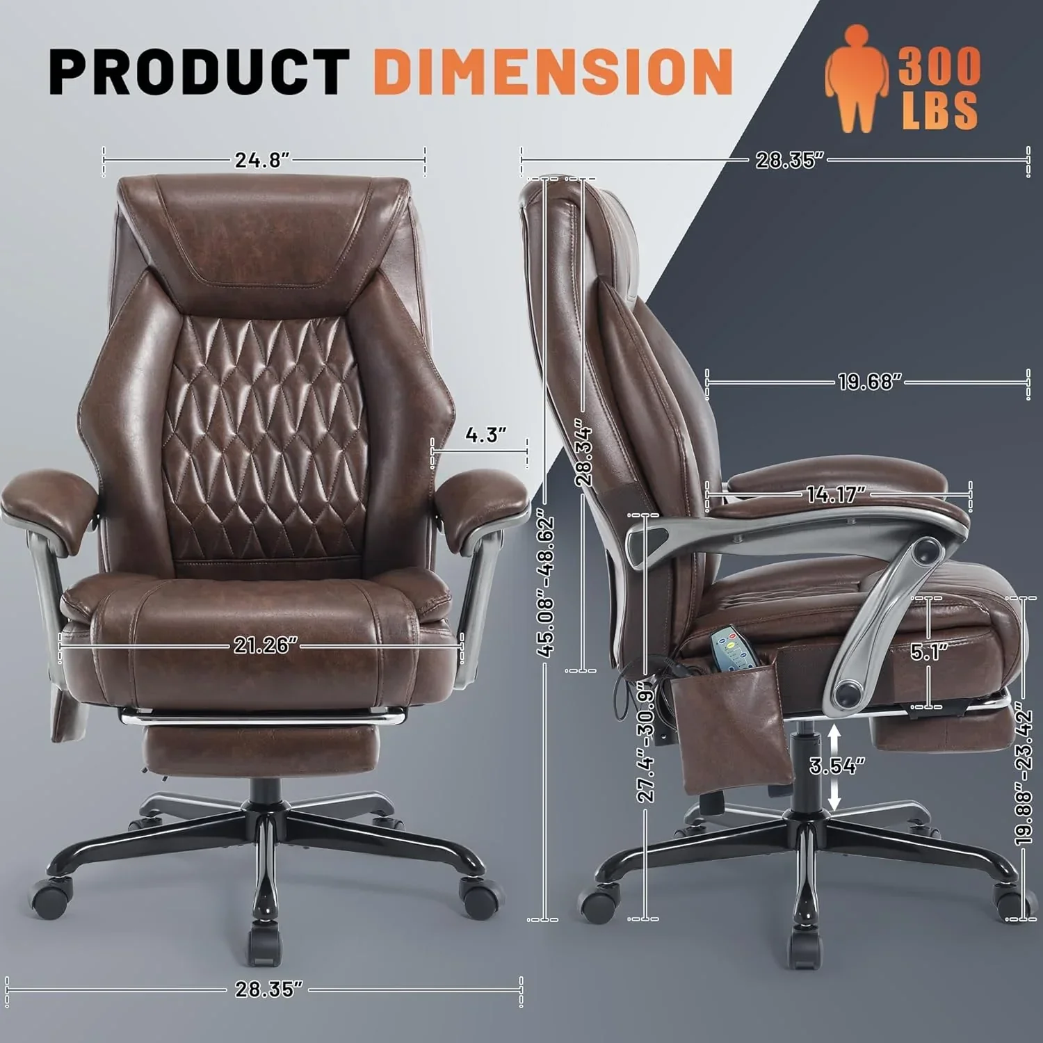 Fauteuil de bureau massant avec chauffage et repose-pieds, fauteuil de bureau ergonomique inclinable de direction