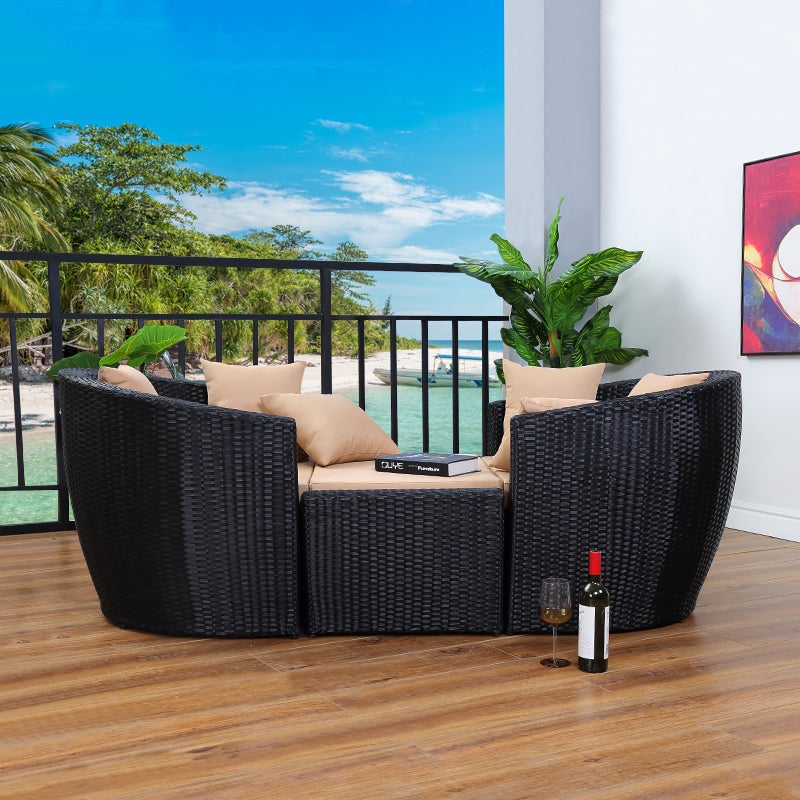 Ensembles de chaises longues d'extérieur en rotin PE pour balcon et villa