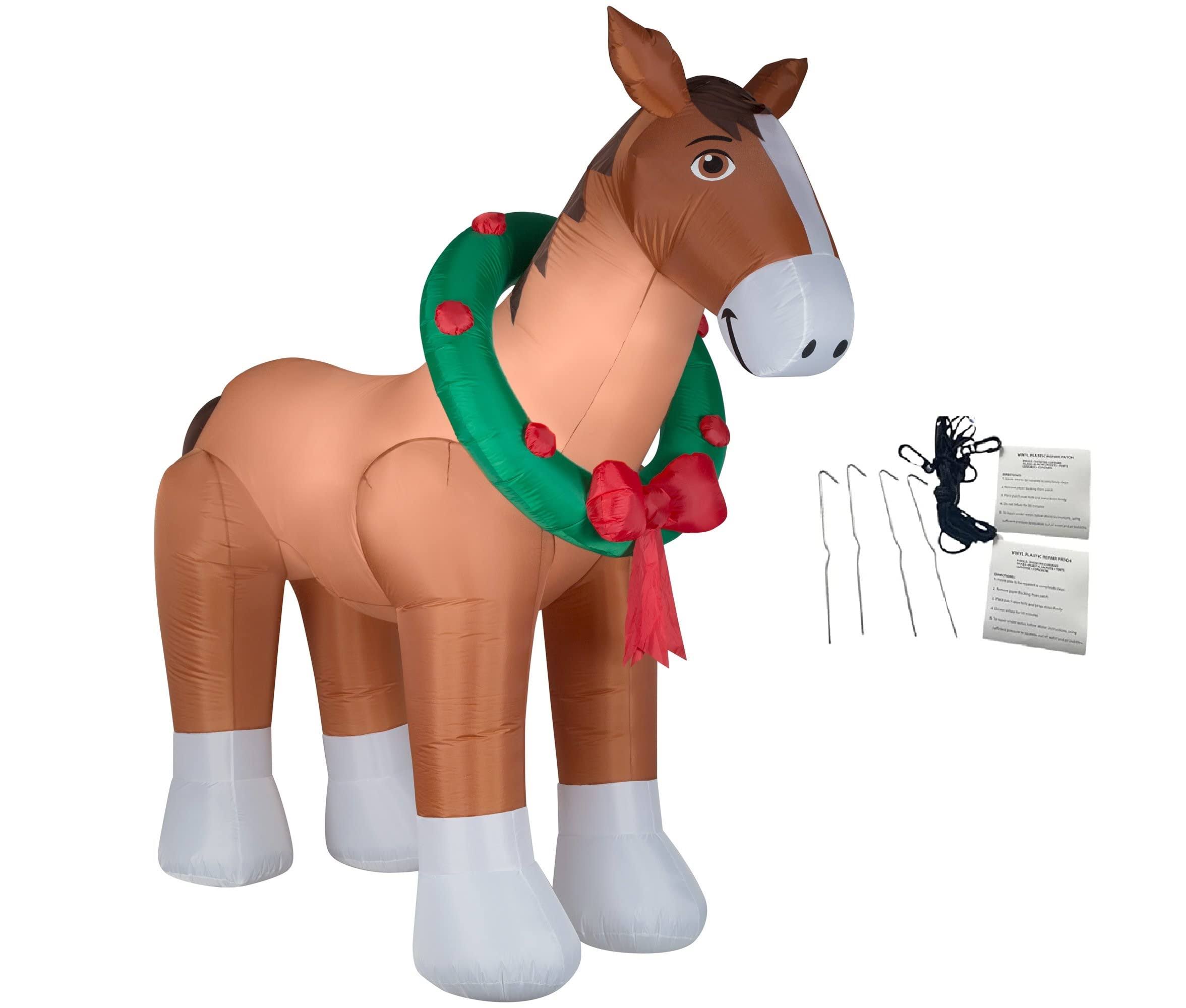 Christmas Inflatables Clydesdale Horse Holiday Inflatable, 9 Foot Wide and Lights Up, Comes with Tether Stakes, Rope, Power Supply and Two Bonus