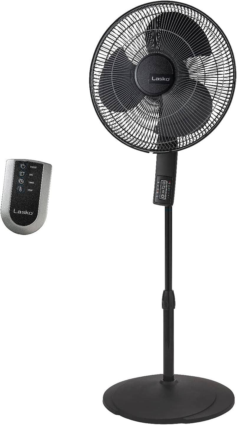 Lasko Oscillating Pedestal Fan, Thermostat, Adjustable Height, Remote Control, Timer, 4 Speeds, for Bedroom, Living Room, Office & Dorm, 16