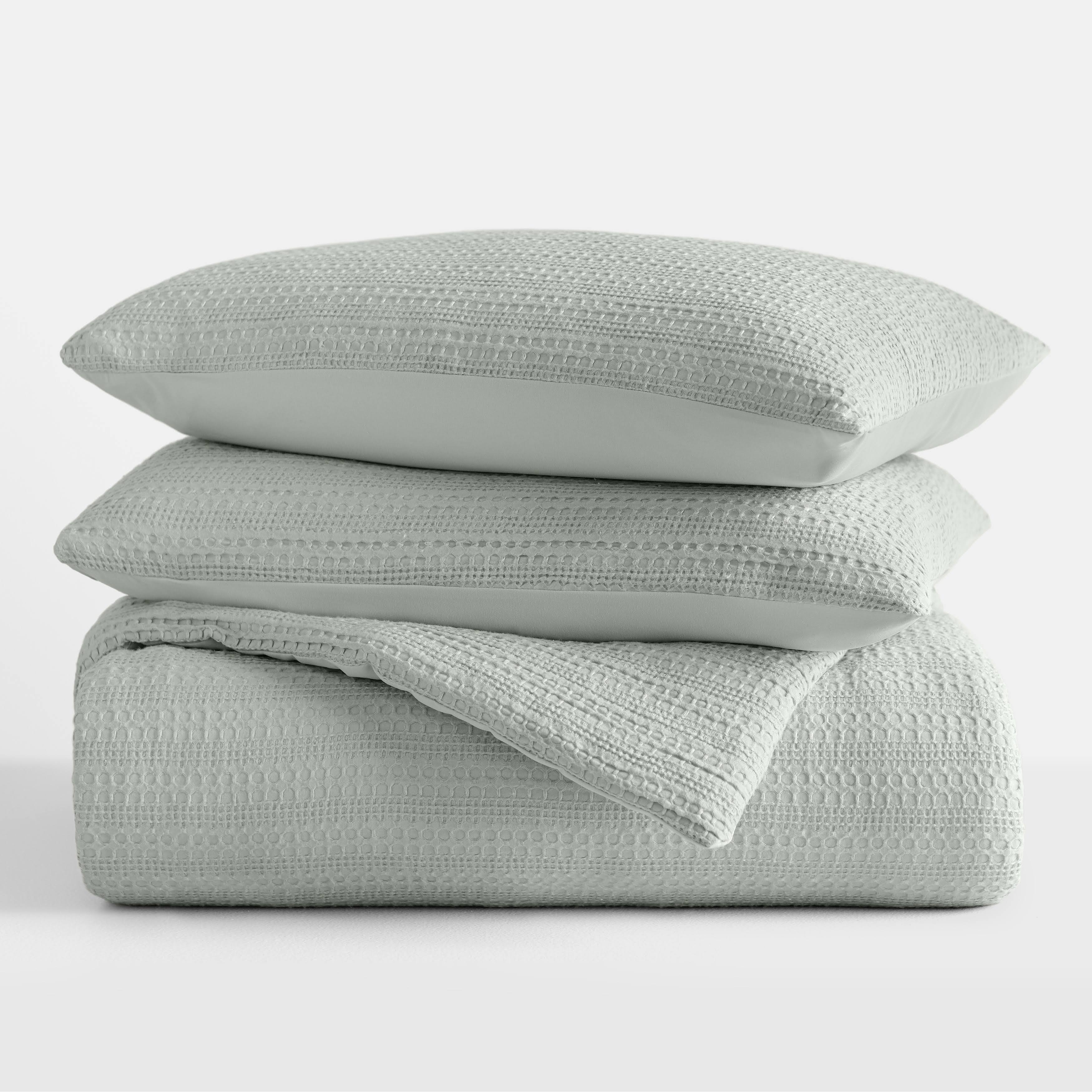 ienjoy Home Waffle Textured 3 Piece Comforter Set All Season Down-Alternative Ultra Soft Bedding - Green Mist - Twin