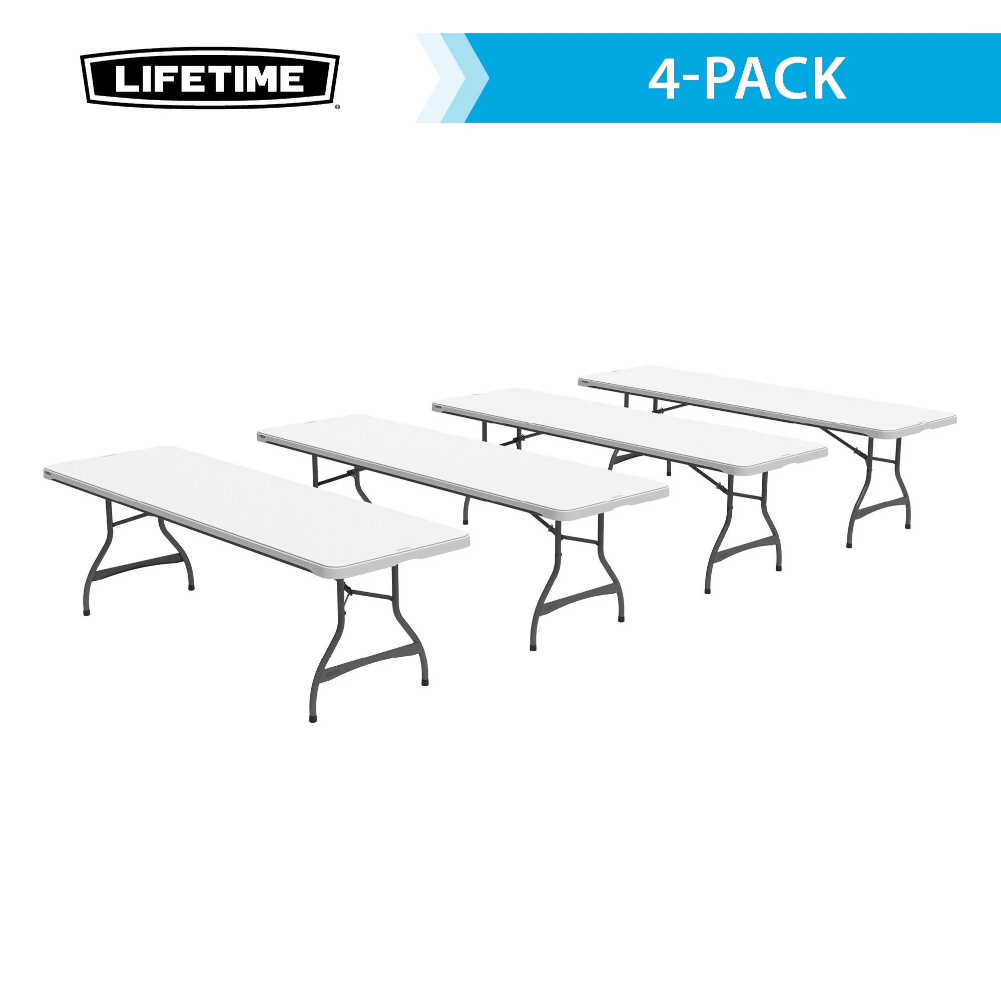 Lifetime (4) 8 - Foot Rectangle Stacking Tables and (32) Chairs Combo Indoor/Outdoor Commercial Grade, White Granite (80410)