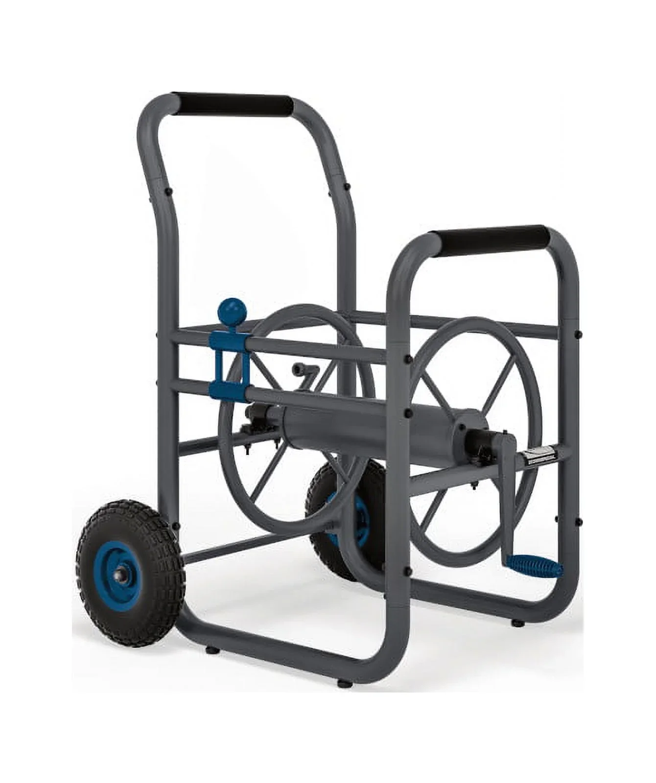 Suncast Commercial Grade Steel Outdoor Garden Hose Reel Cart, Blue/Gray