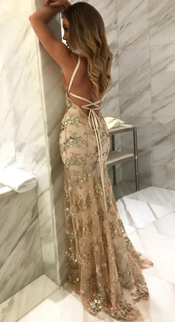 Modest Spaghetti Straps Mermaid Sexy Long Criss Cross Prom Dresses DMA39