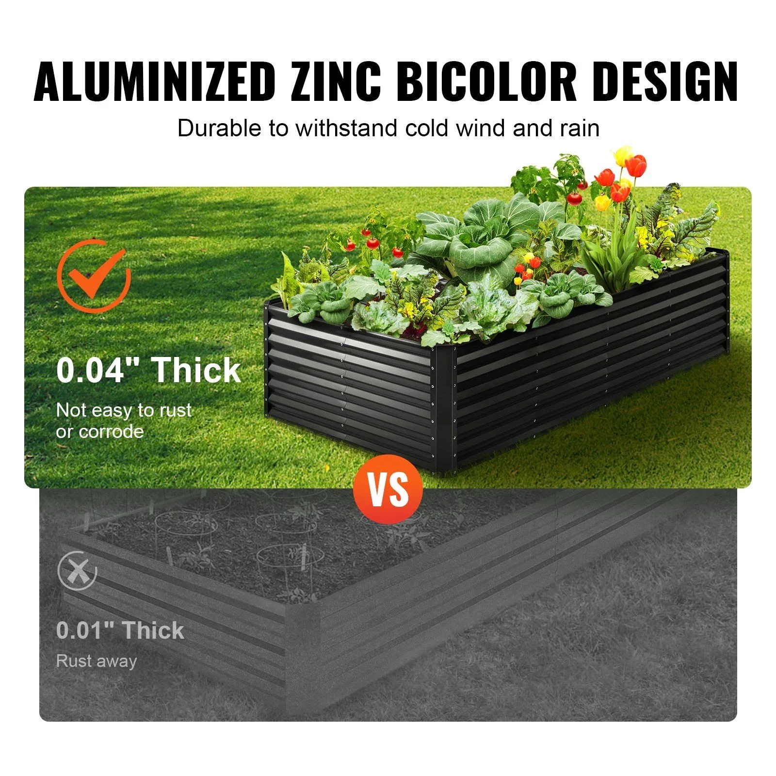 Galvanized Raised Garden Bed Planter Box 94.5x47.2x23.6 Flower Vegetable