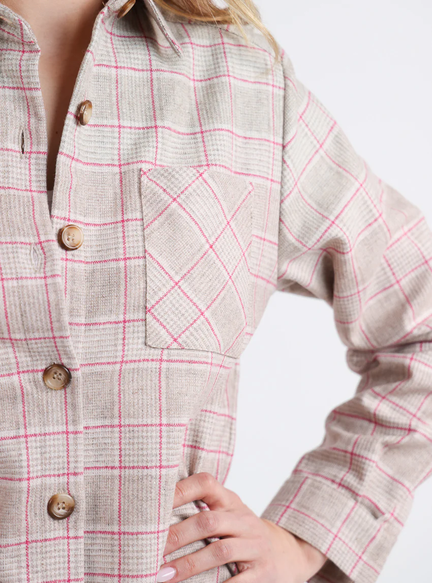 Surchemise femme en laine à carreaux rose