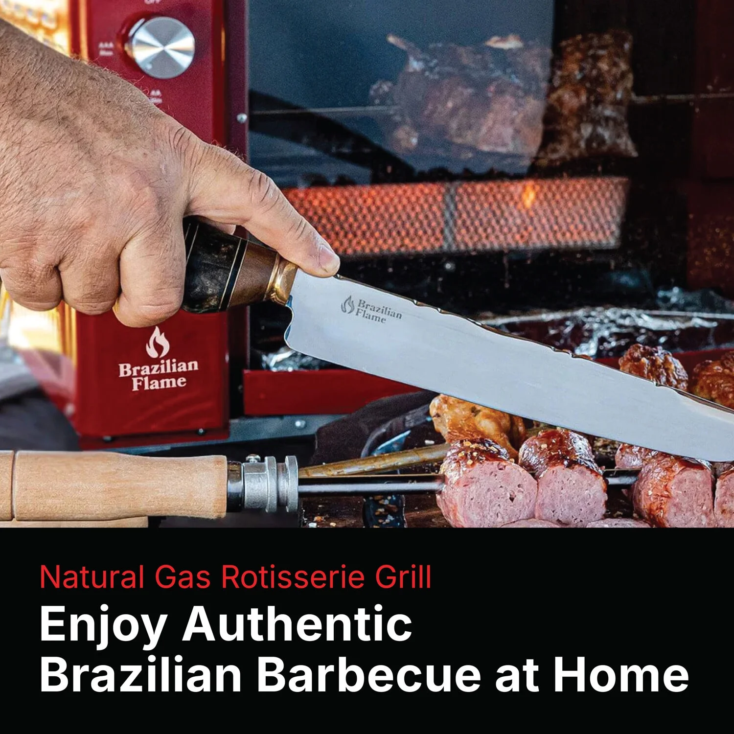 2-Skewer Brazilian Rotisserie Electric Grill in Red(Red) - Image 7