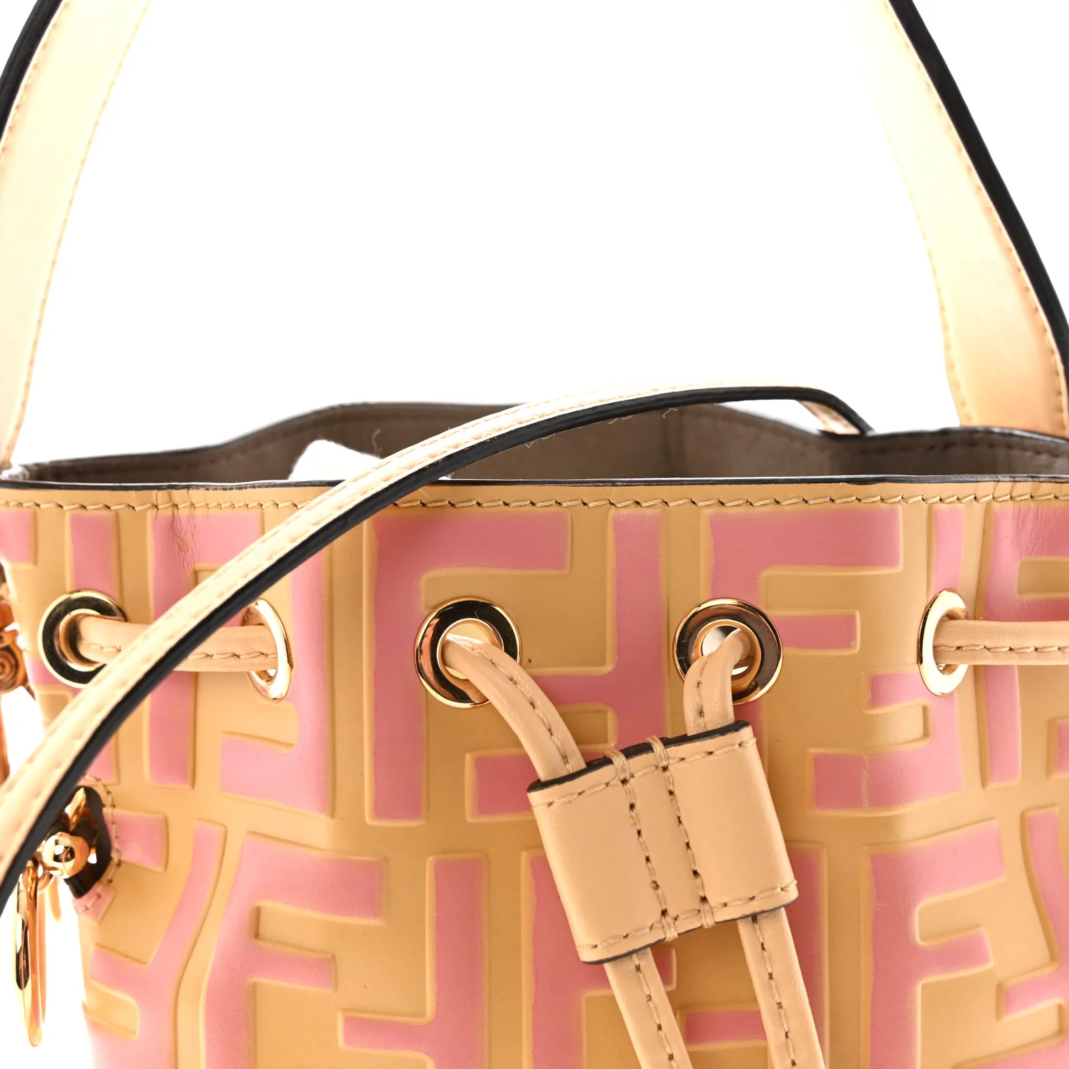 Vitello Liberty F is Fendi Bi-Color FF 1974 Embossed Mini Mon Tresor Bucket Bag Savana Lollypop